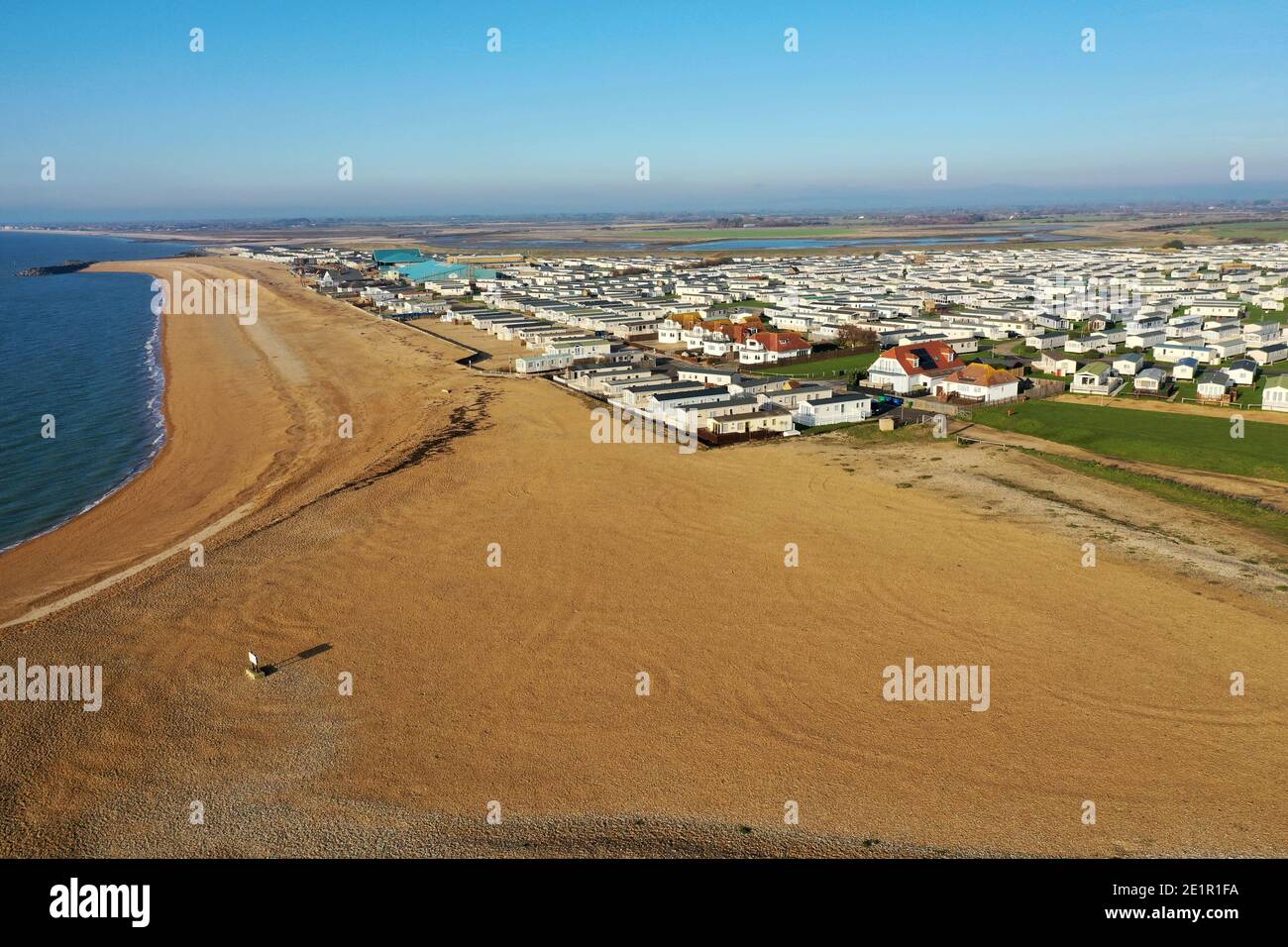Aerial Photo of the large beach at Selsey in West Sussex with the large