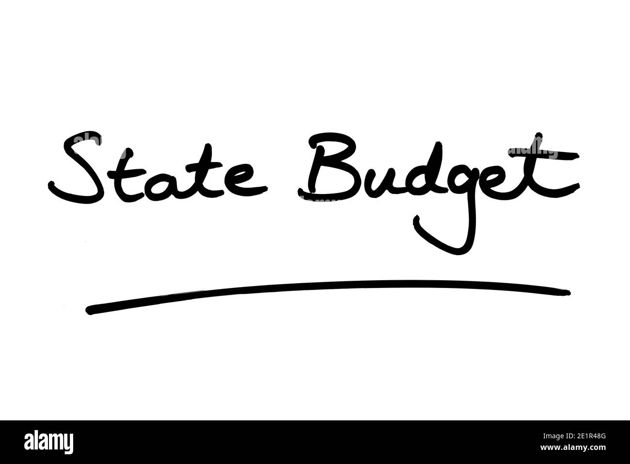 State Budget handwritten on a white background. Stock Photo