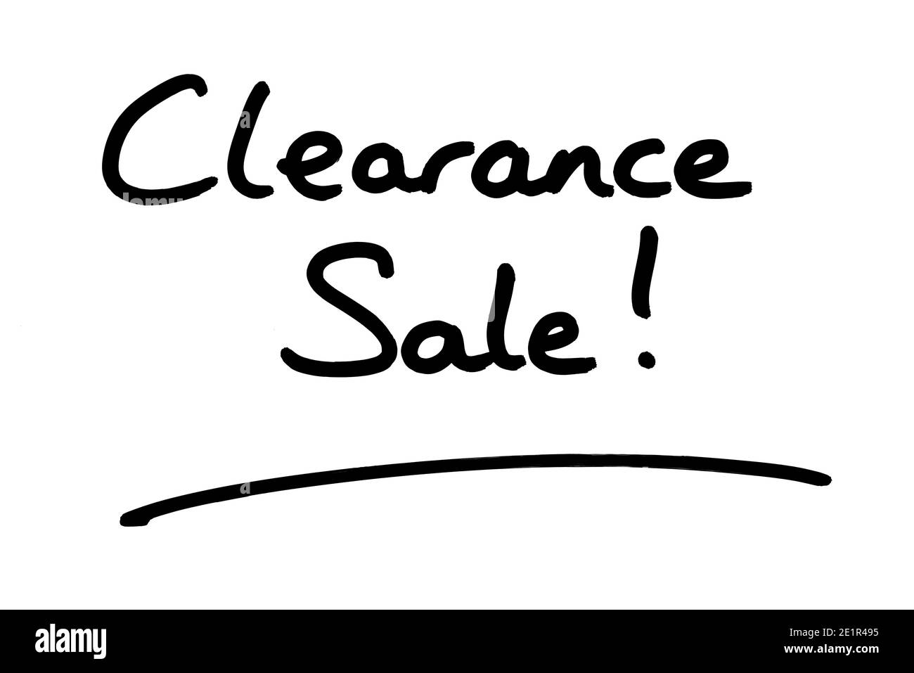Clearance Sale! handwritten on a white background. Stock Photo