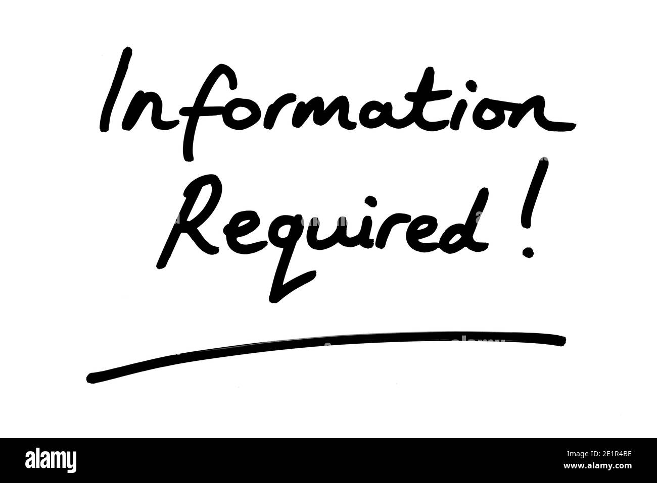 Information Required! handwritten on a white background. Stock Photo