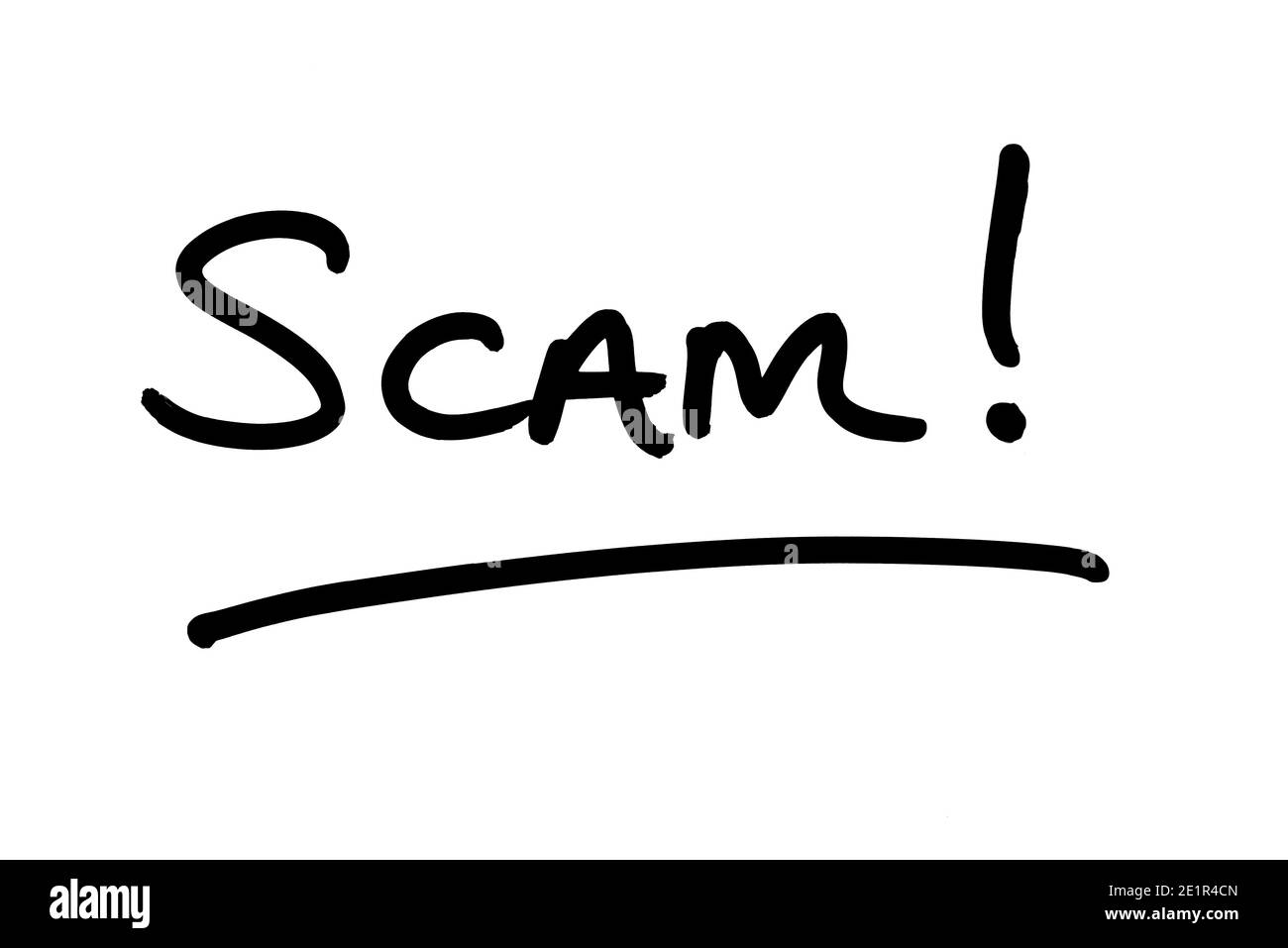 The word SCAM! handwritten on a white background. Stock Photo