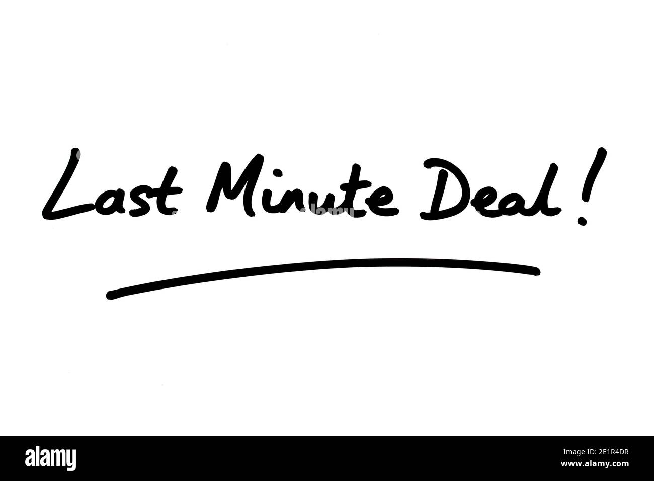 Last Minute Deal! handwritten on a white background. Stock Photo