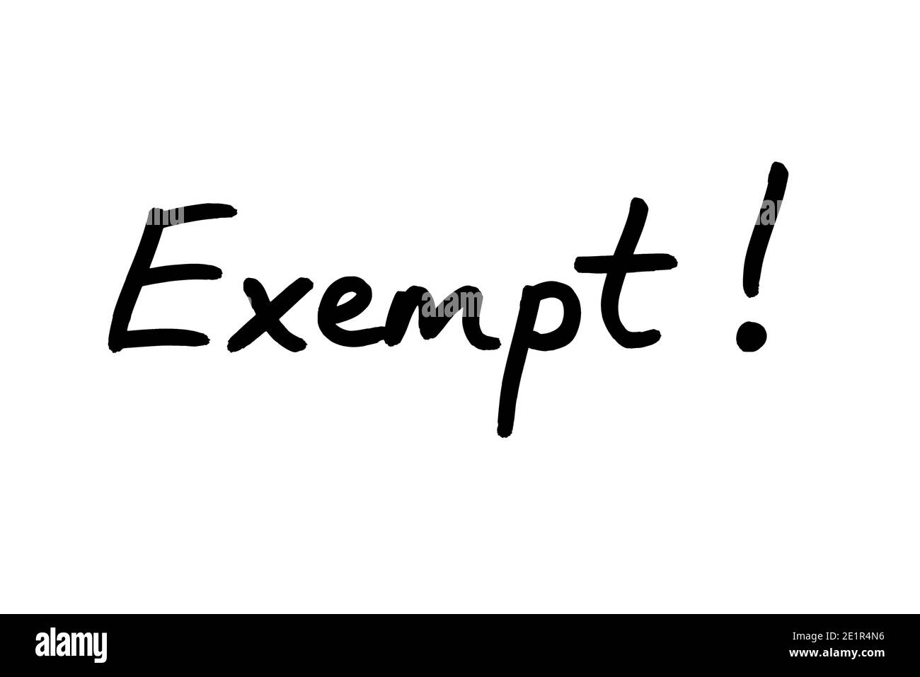 The word Exempt! handwritten on a white background. Stock Photo