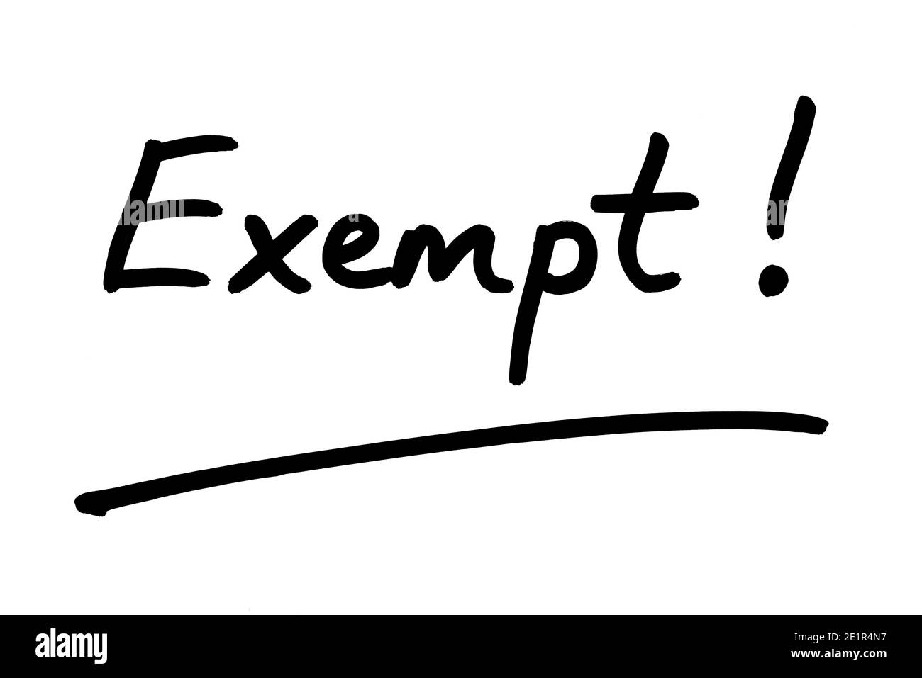 The word Exempt! handwritten on a white background. Stock Photo