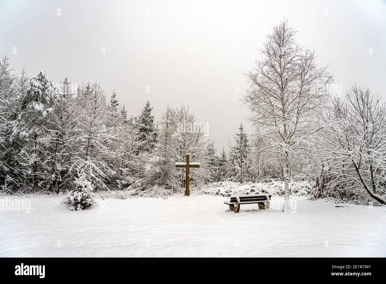 Verschneite Winterlandschaft im Sauerland, Sundern, Hochsauerlandkreis, Nordrhein-Westfalen  |  Snowy winter landscape in Sundern, Hochsauerland distr Stock Photo