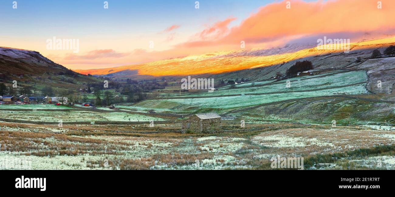 Panoramic Image of Mallerstang Valley near Kirkby Stephen, Yorkshire Dales National Park, England, UK. Stock Photo