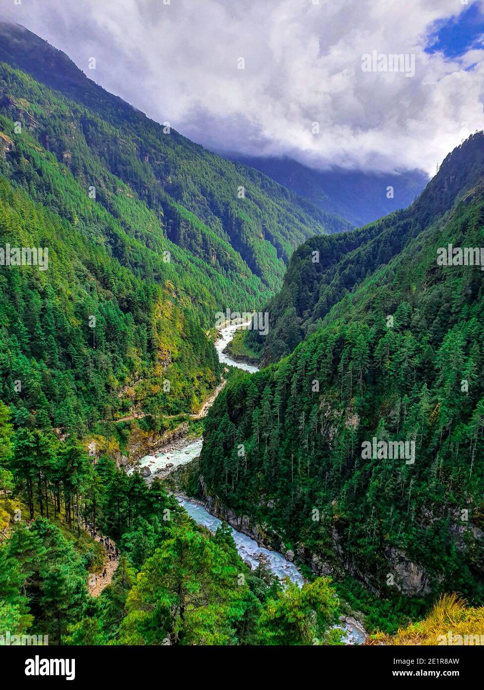 High altitude travel / landscape photography during a trekking and mountain climbing expedition through the Himalayas in Nepal. Stock Photo