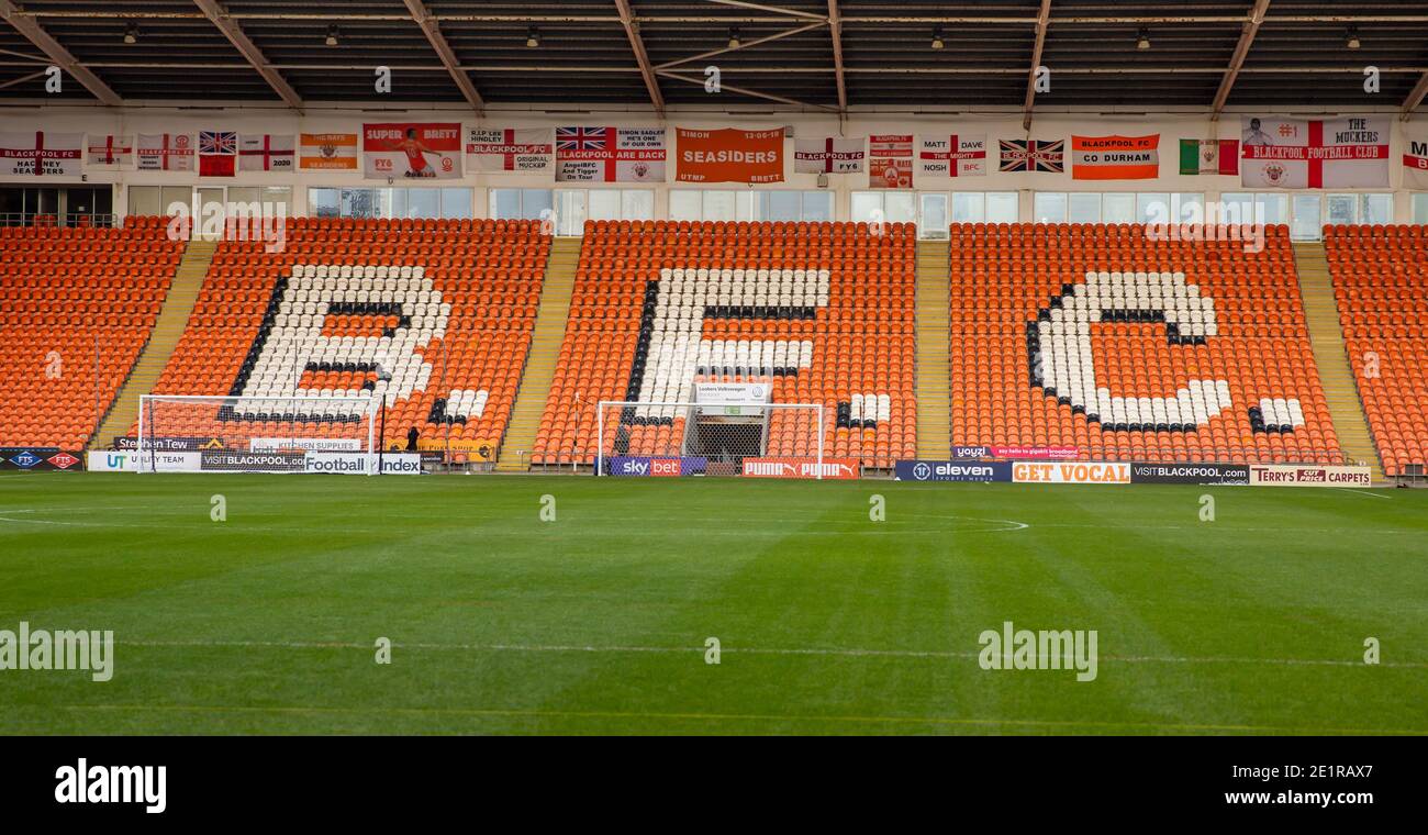 Bloomfield Road, Blackpool, Lancashire, UK. 9th Jan, 2021. English FA Cup Football, Blackpool versus West Bromwich Albion; Blackpool Football Club prior to FA cup tie with WBA Credit: Action Plus Sports/Alamy Live News Stock Photo