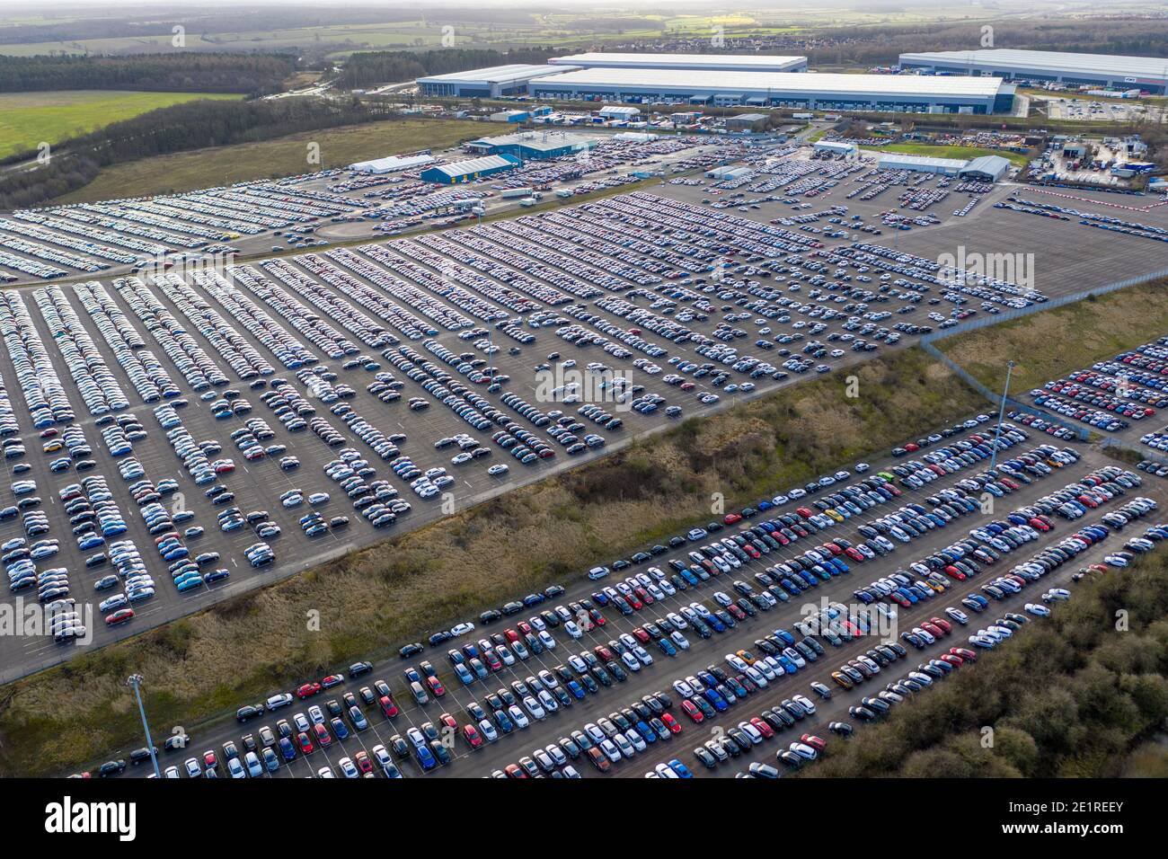 Picture dated January 5th 2021 shows new cars being stored in Corby