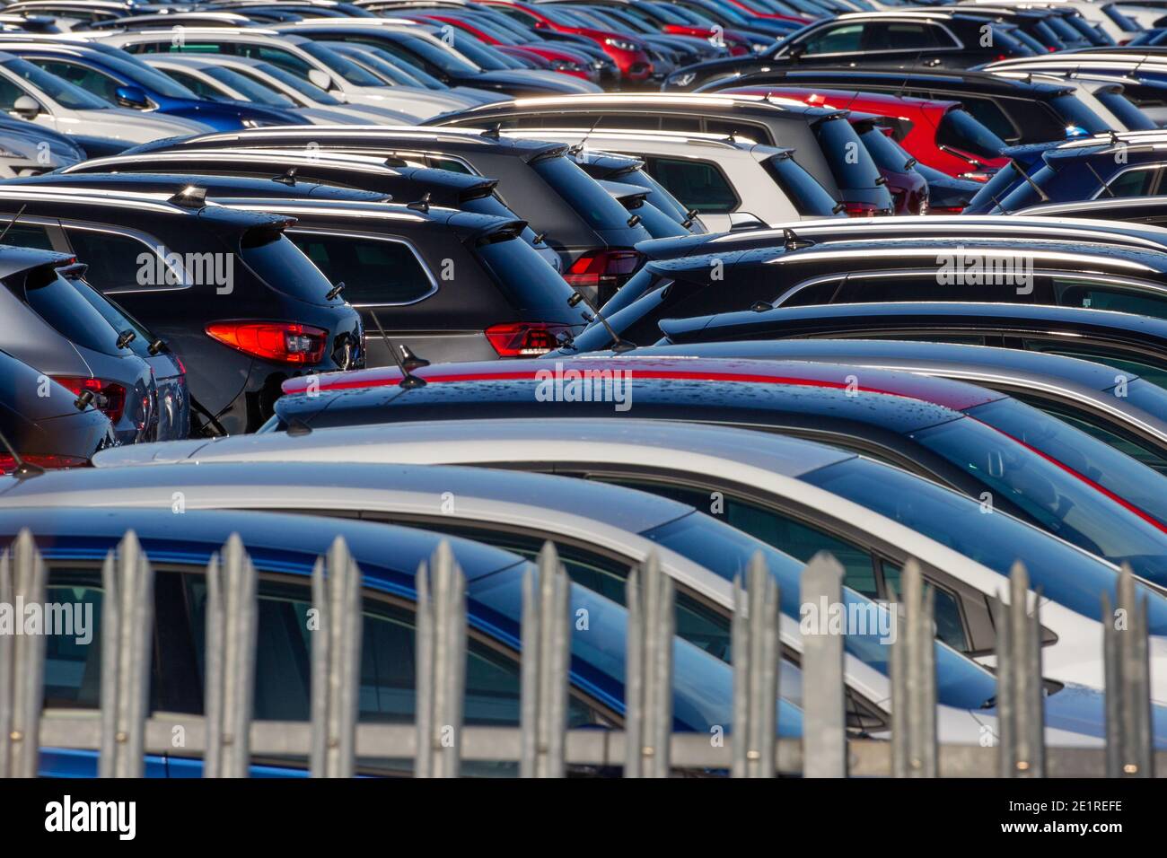 Picture dated January 5th 2021 shows new cars being stored in Corby