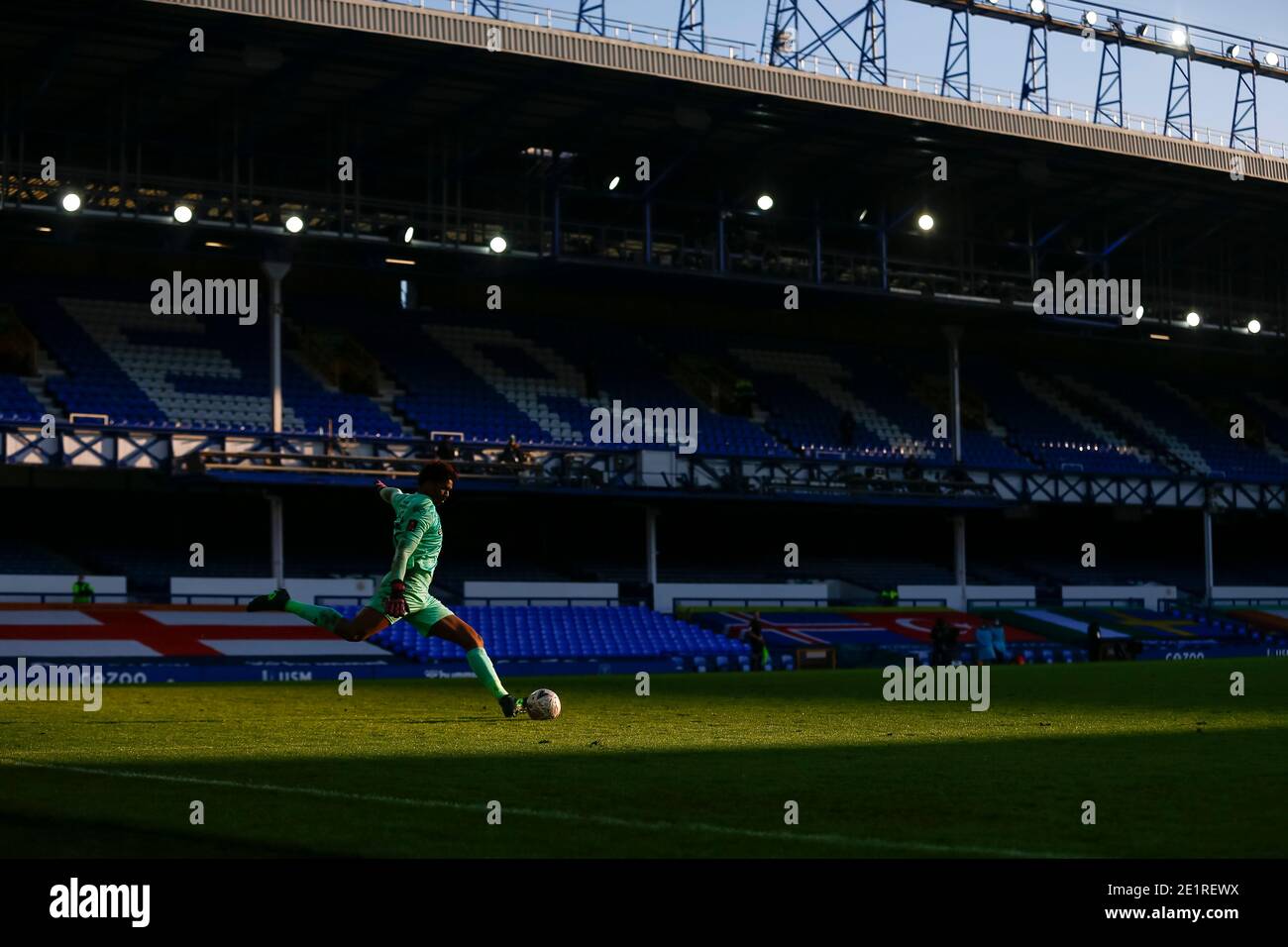 Liverpool, UK. 09th Jan, 2021. Jamal Blackman of Rotherham United takes a goal kick during the FA Cup Third Round match between Everton and Rotherham United at Goodison Park on January 9th 2021 in Liverpool, England. (Photo by Daniel Chesterton/phcimages.com) Credit: PHC Images/Alamy Live News Stock Photo