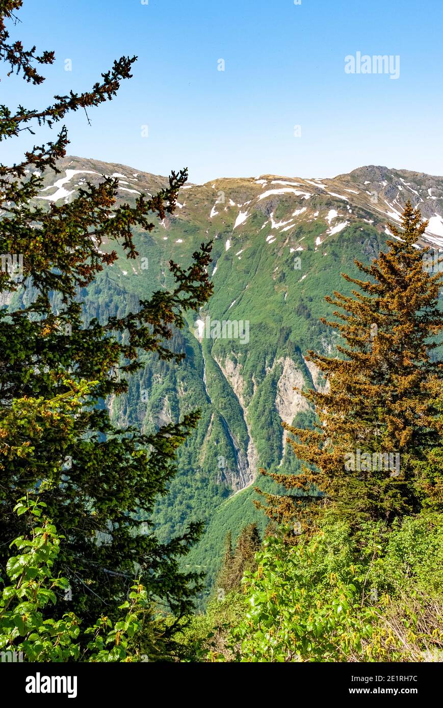 Scenic view of snow capped mountains surrounding Juneau, Alaska - USA ...