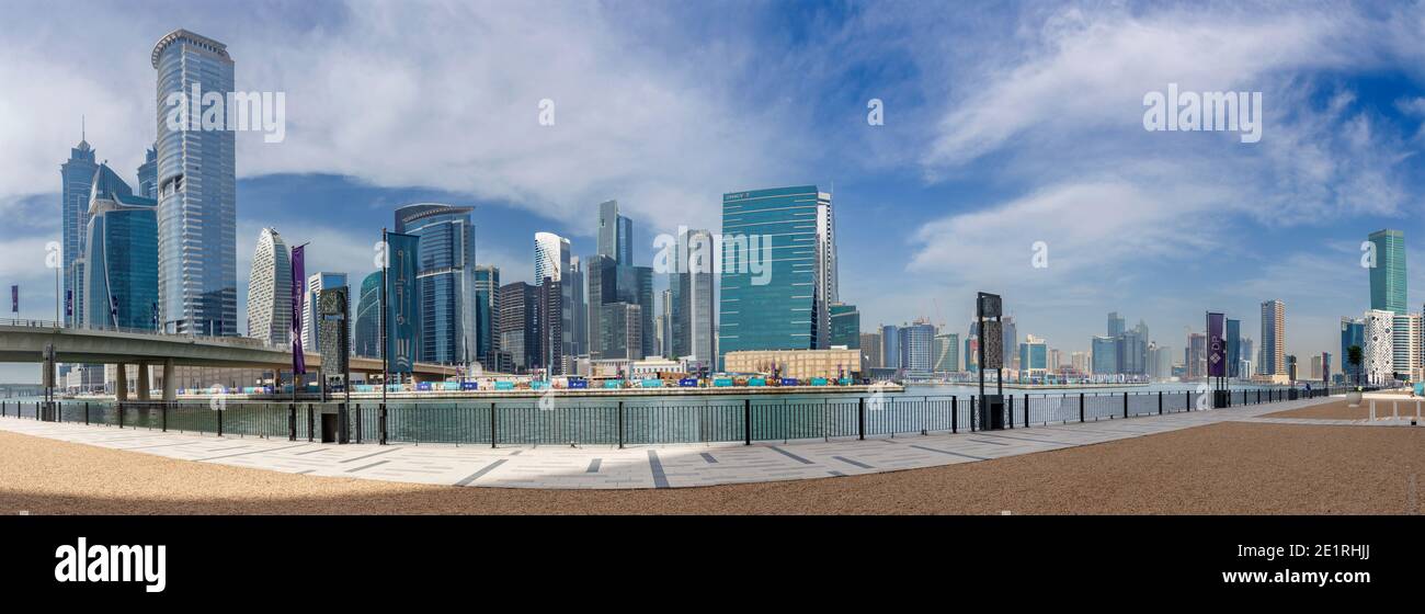 DUBAI, UAE - MARCH 29, 2017: The panorama with the new Canal and ...