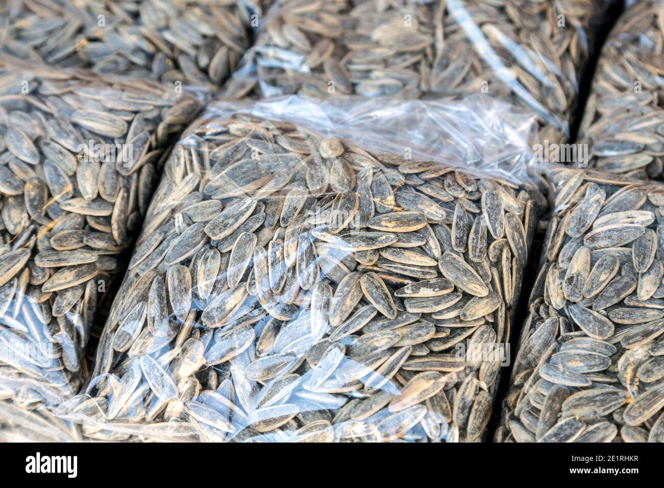 Packaged sunflower seeds in shells at a shope (Dalaman, Turkey) Stock Photo