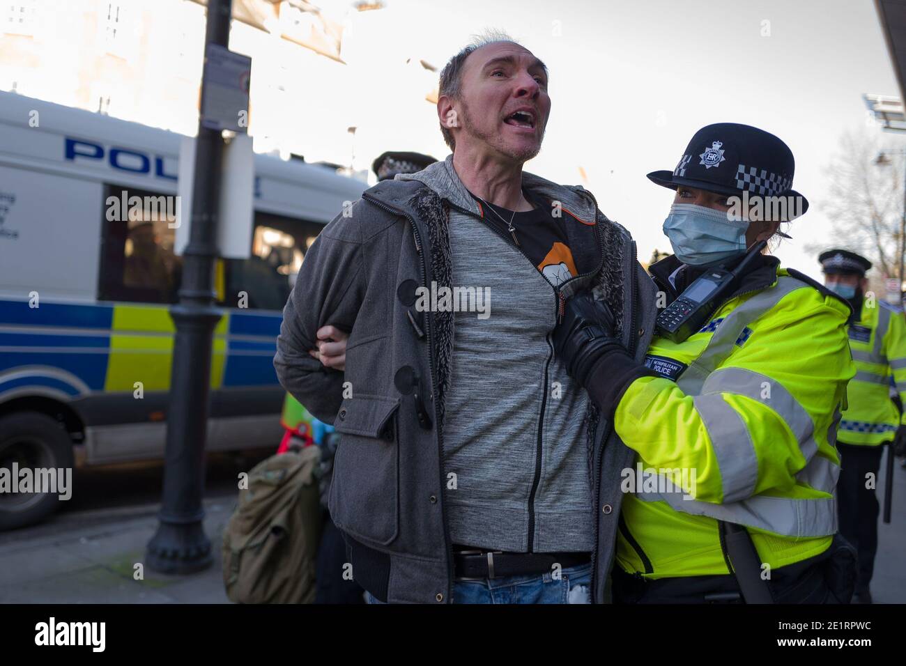 London, UK. 9th Jan, 2021. Man was arrested and taken to a police van in Clapham Common Credit: Velar Grant/ZUMA Wire/Alamy Live News Stock Photo