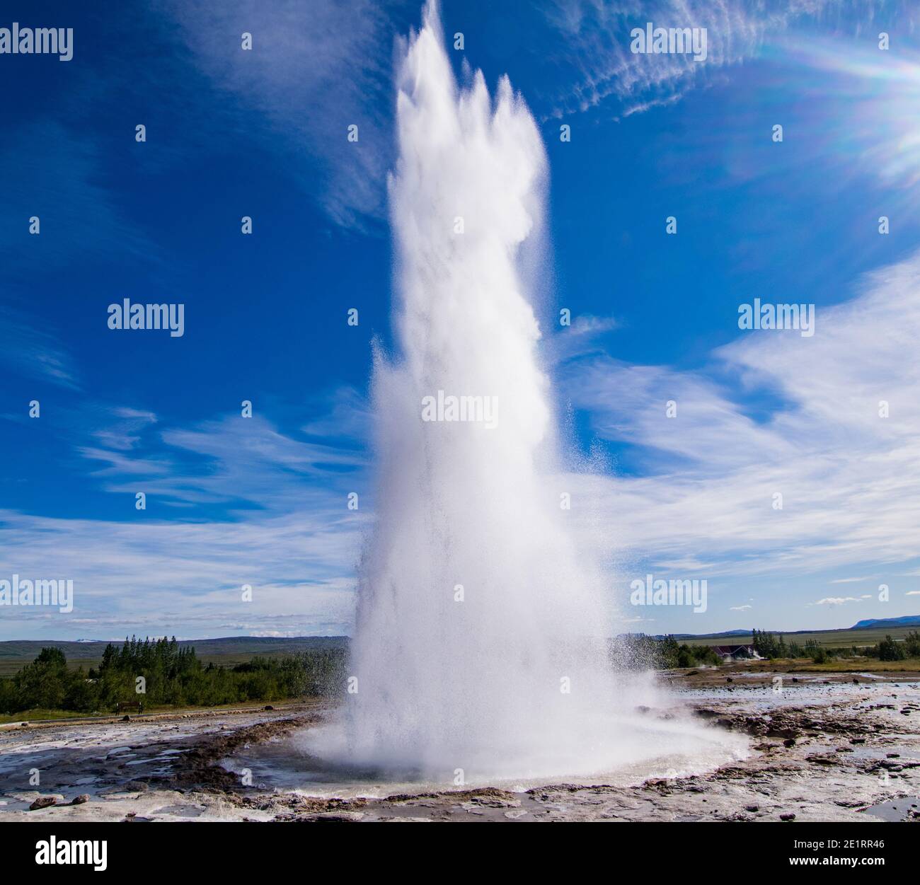 Eruption of the Strokkur geyser at the Haukadalur valley in Iceland Stock Photo