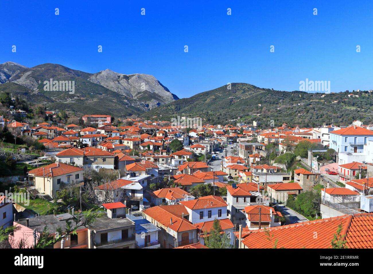 Kymi town, a picturesque and historic town in the island of Euboea, the second largest island of Greece (after Crete), in Central Greece, Europe. Stock Photo