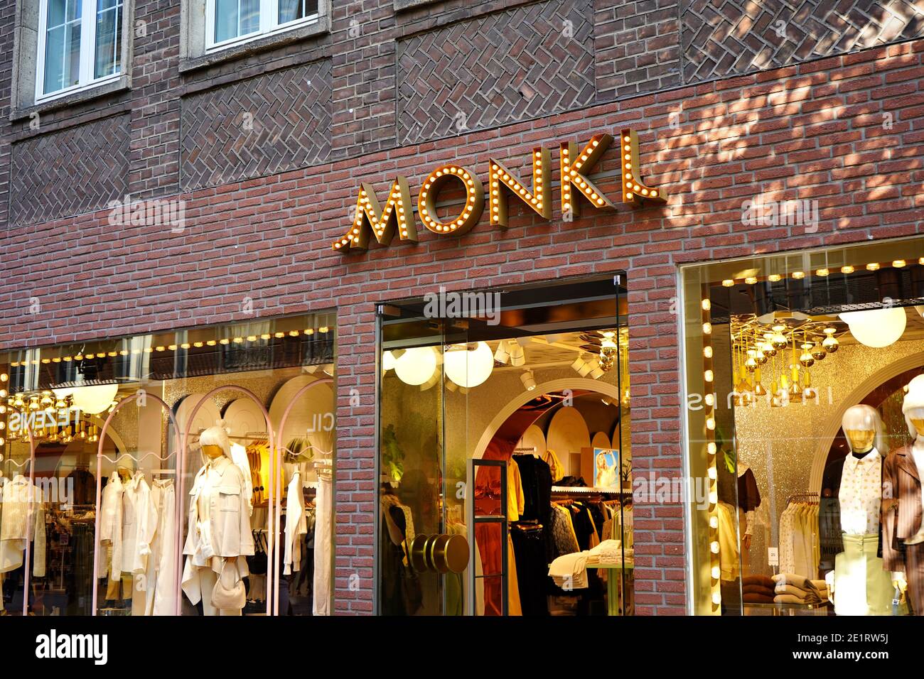 Monki store at Flinger Straße in Düsseldorf old town. Monki is a Swedish store chain for young fashion founded in 2006. It belongs to the H&M group. Stock Photo