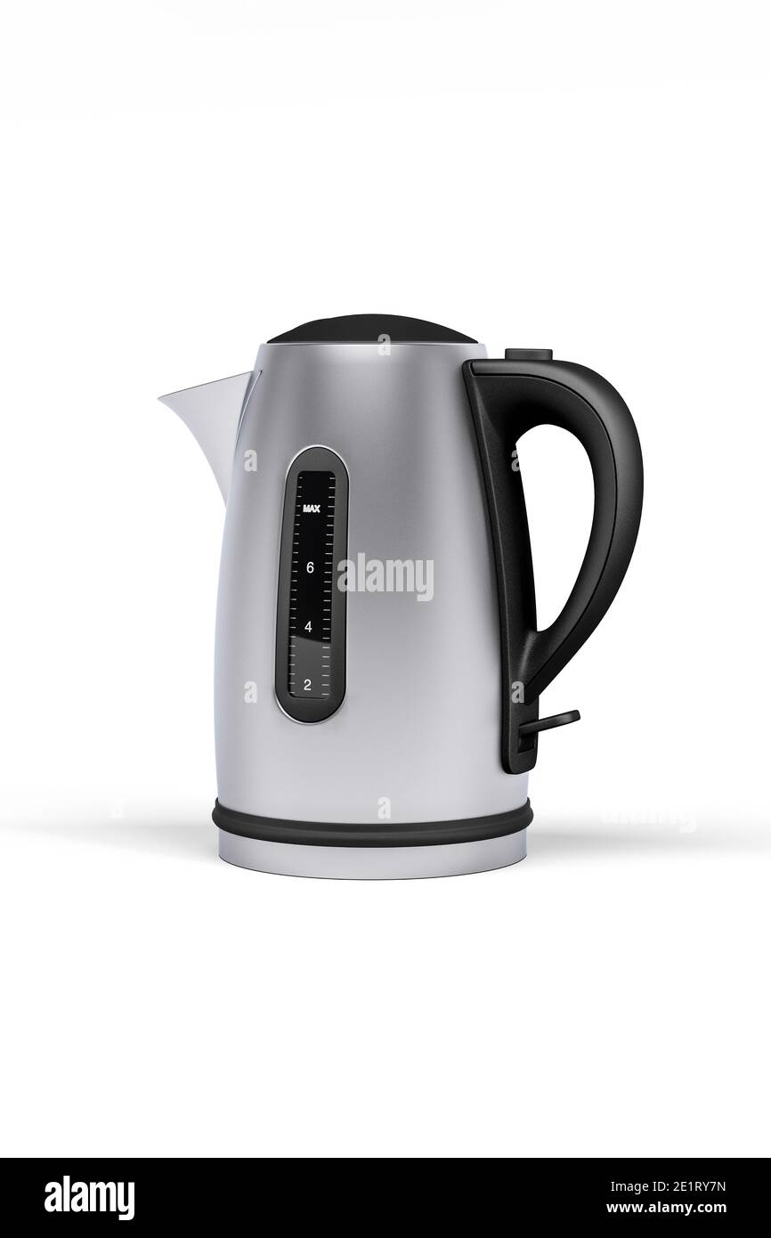 Silver kettle isolated on white background - 3d render Stock Photo - Alamy