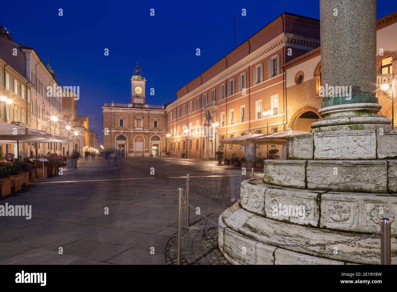 Ravenna - The square Piazza del Popolo at dusk. Stock Photo