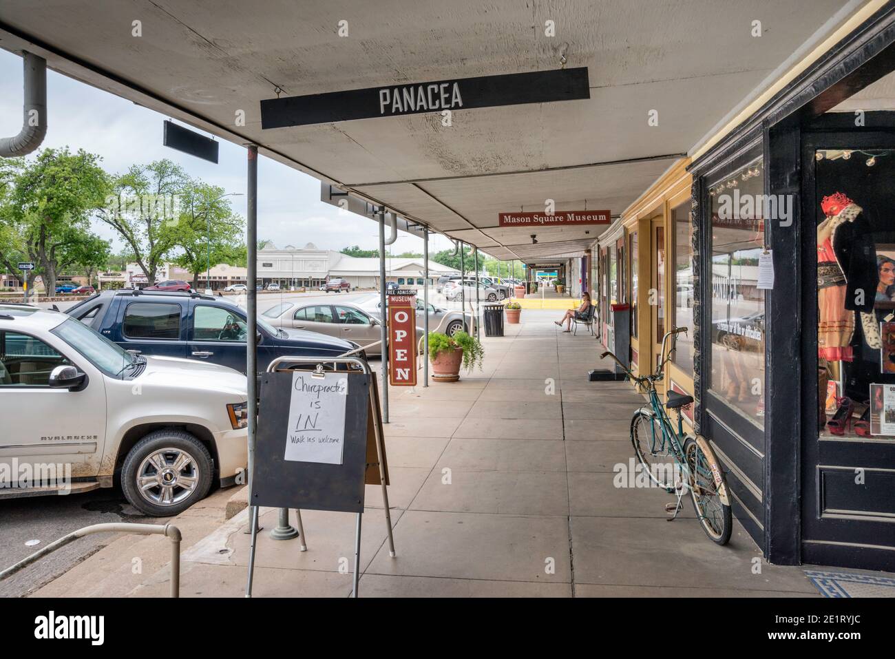 Porch shops at Mason County Square in Mason, Edwards Plateau, Texas