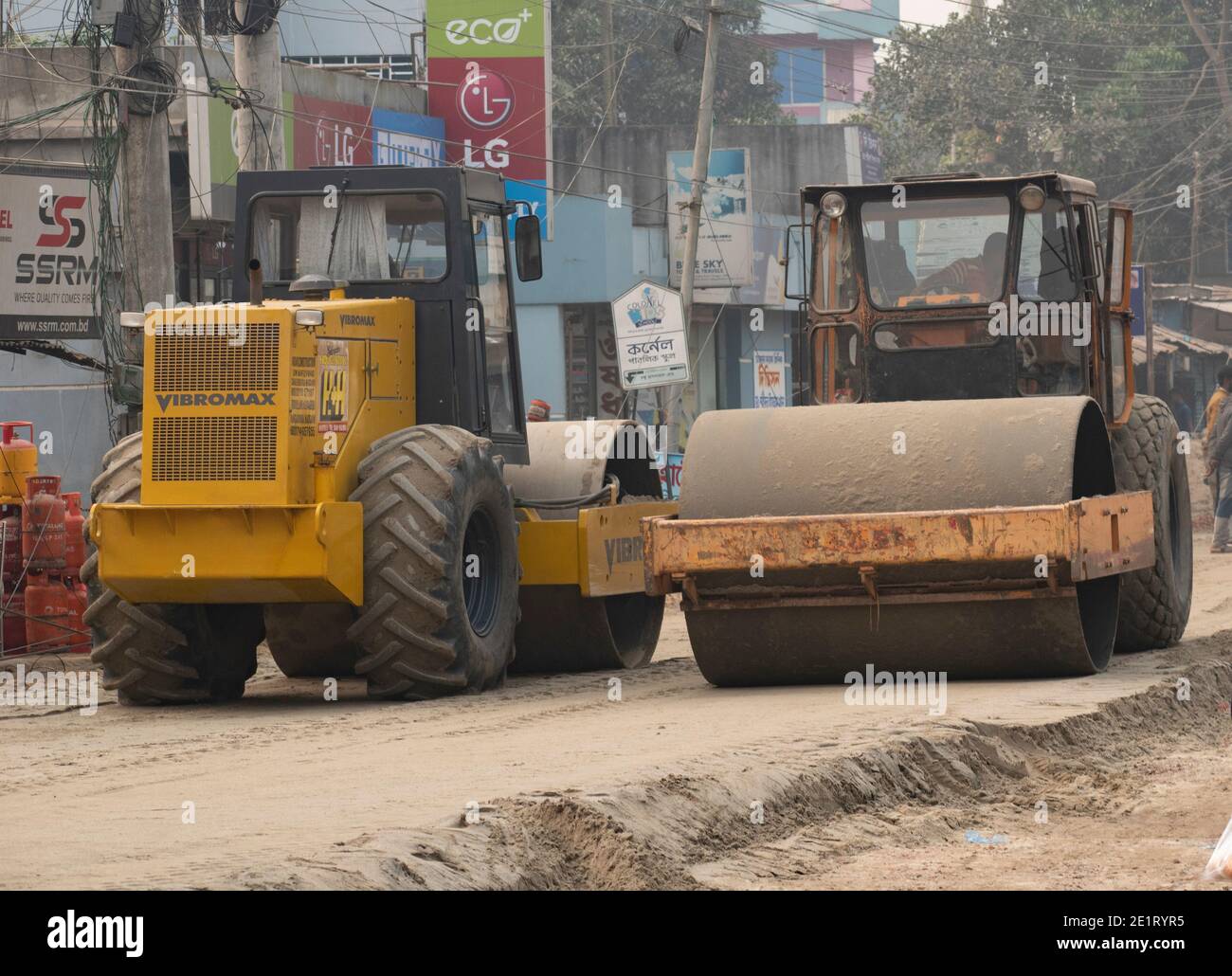 Road construction work, Dinajpur , Bangladesh. December 06,2020. Stock Photo