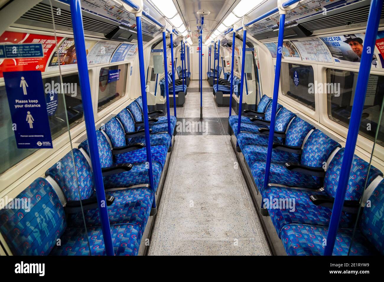 London, UK. 9th Jan, 2021. The underground is quiet today in the new national Lockdown, Stay at Home, instructions. Most travellers wear masksas they are already mandatory. Credit: Guy Bell/Alamy Live News Stock Photo