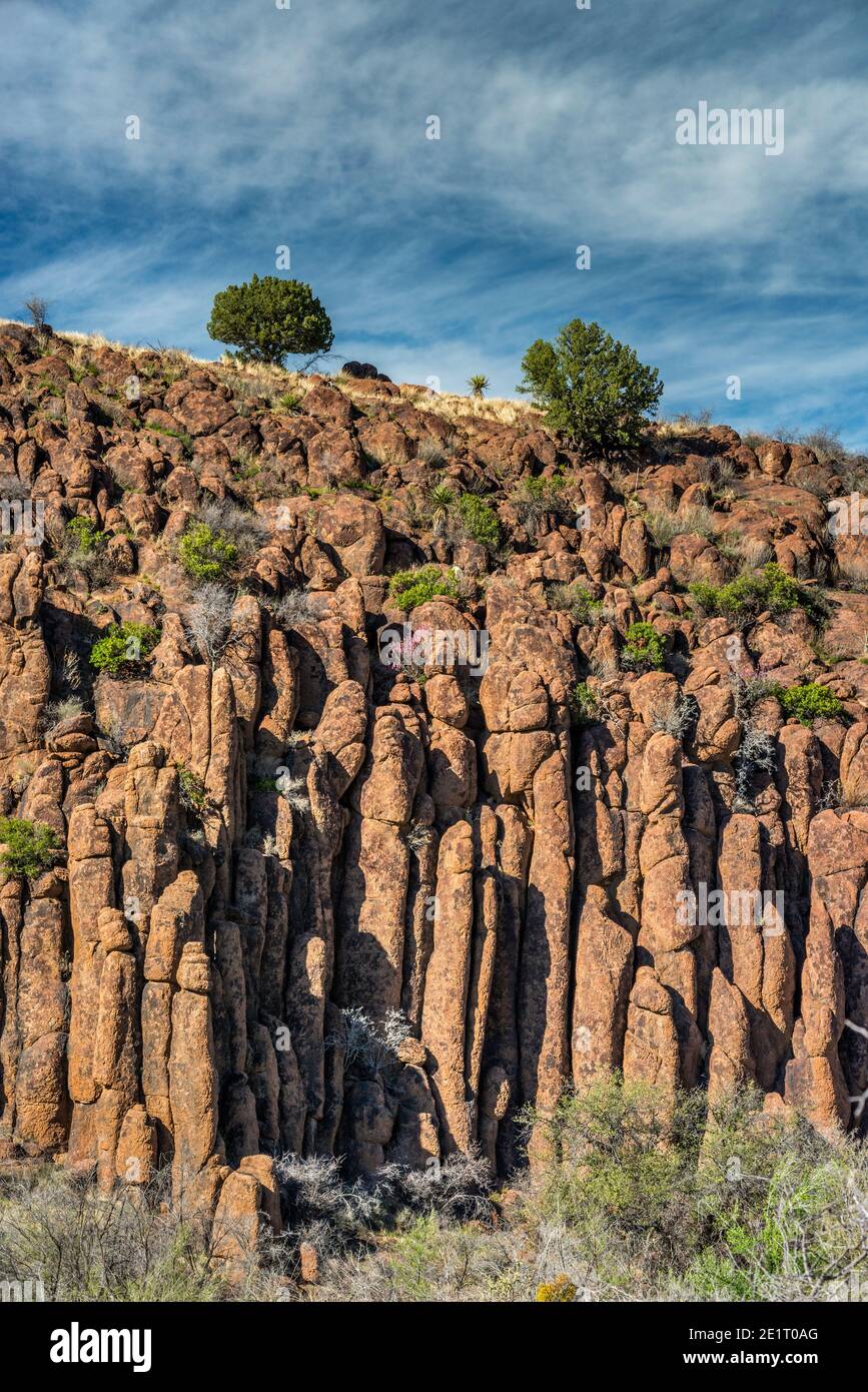 Volcanic rock cliffs at Limpia Canyon near Fort Davis, Davis Mountains,  Texas, USA Stock Photo - Alamy