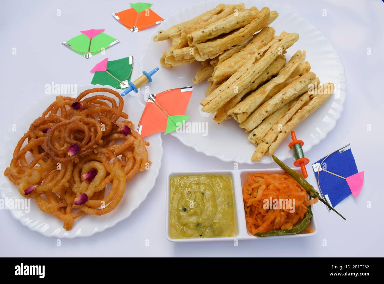 Gujarati famous authentic cuisine of Fafda, jalebi, kadhi ki chutney