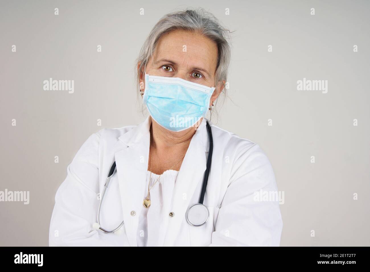 Tired overworked or fed up helathcare worker, pandemic concept Stock Photo