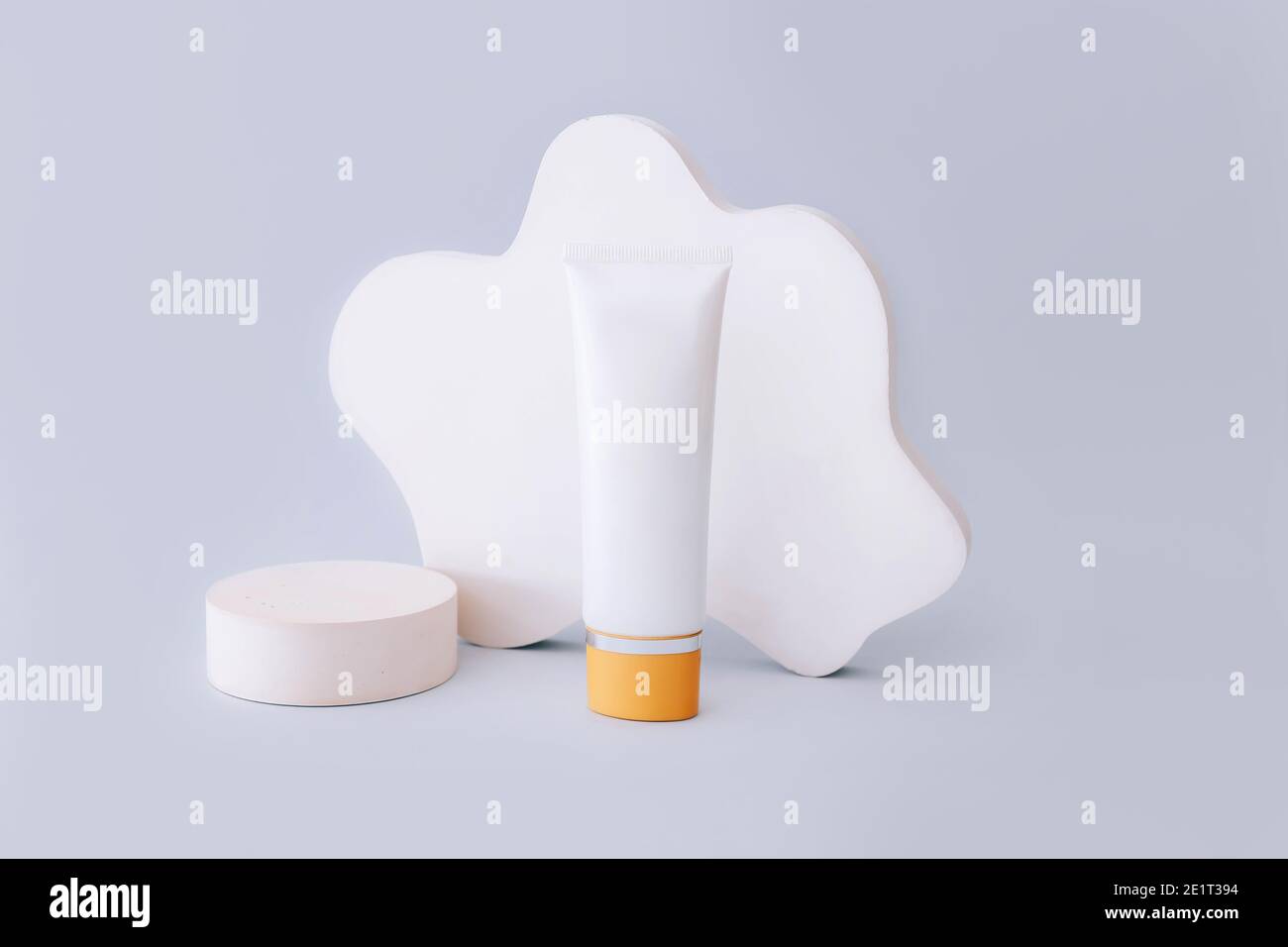 Trendy background with natural cosmetic skincare cream tube. Product presentation. Beauty and body care product concept. Stock Photo