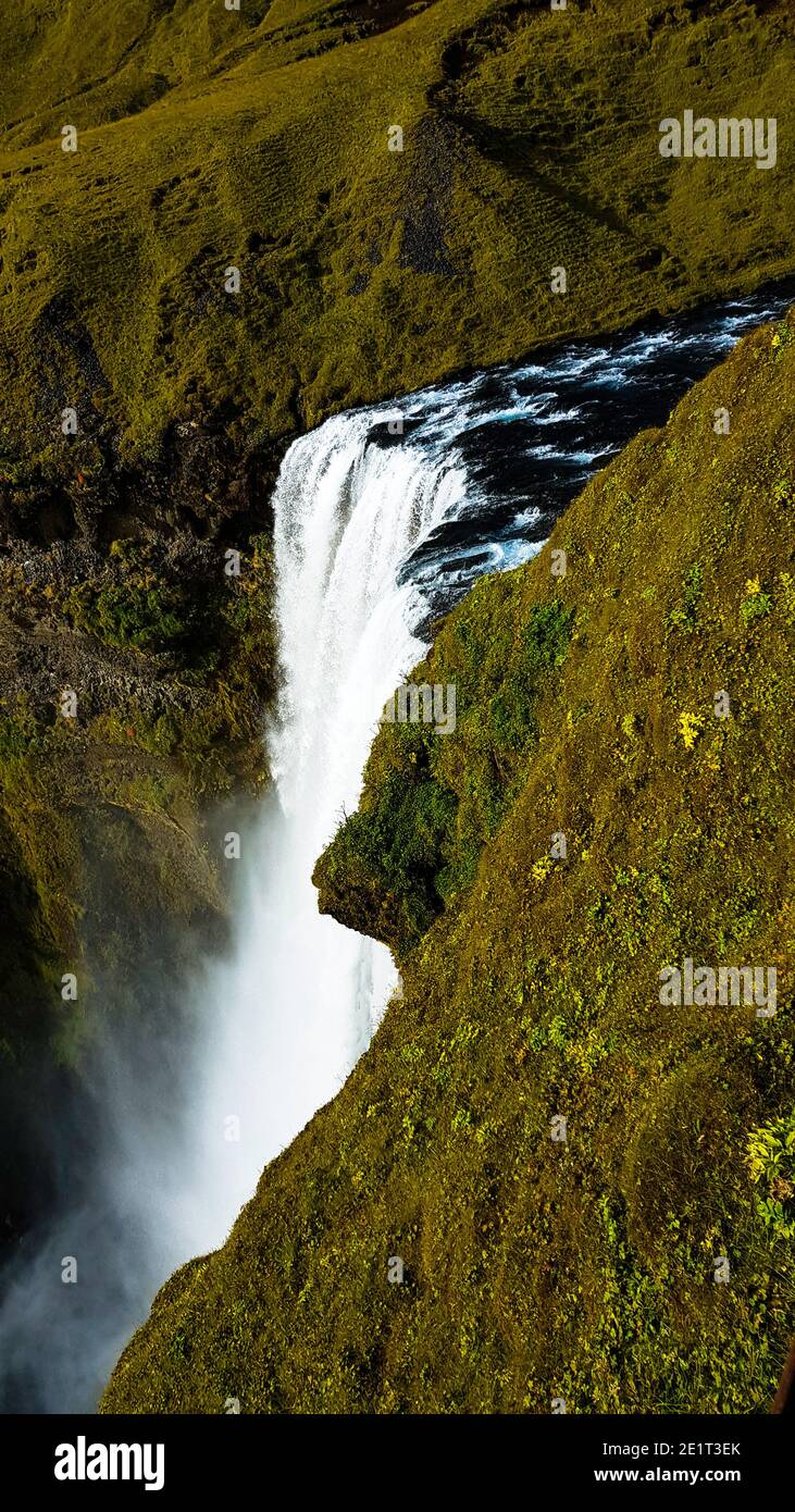 Landscape photography of waterfalls during a solo road trip across Iceland Stock Photo