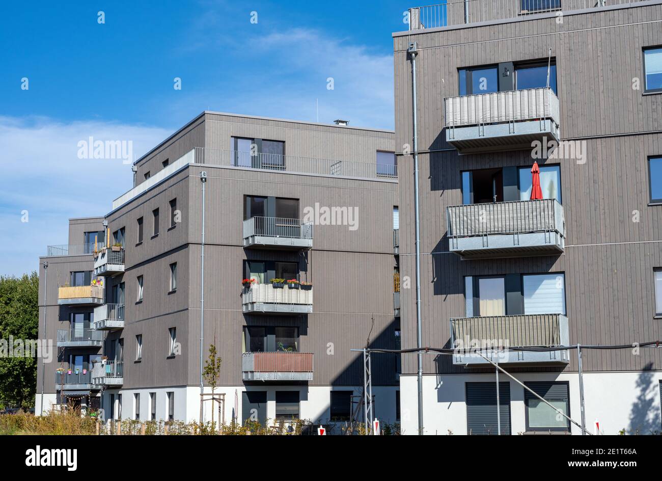 Modern apartment houses with grey facades seen in Berlin, Germany Stock Photo