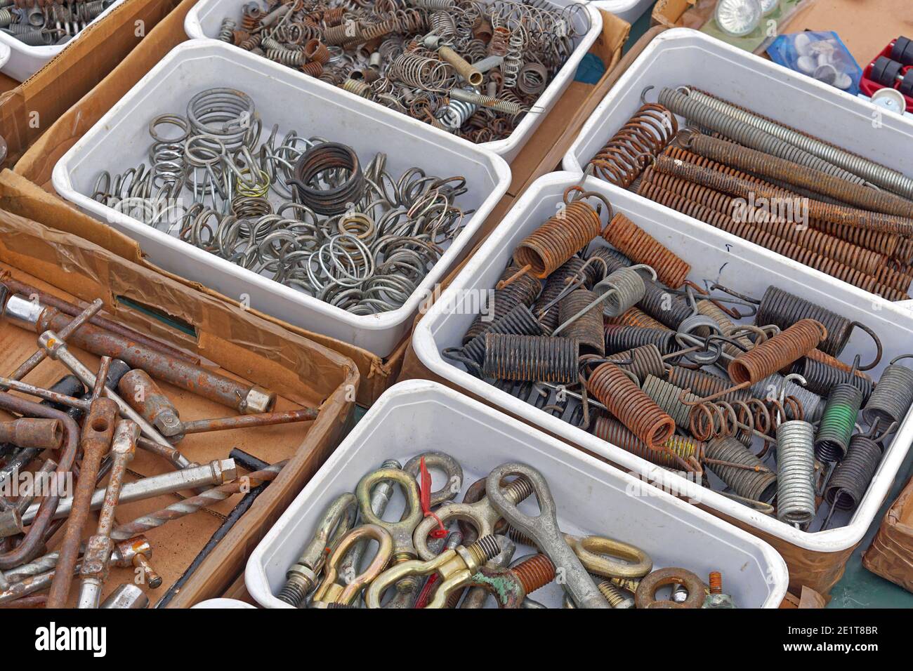 Coils spring various shape sizes and dimensions in boxes Stock Photo