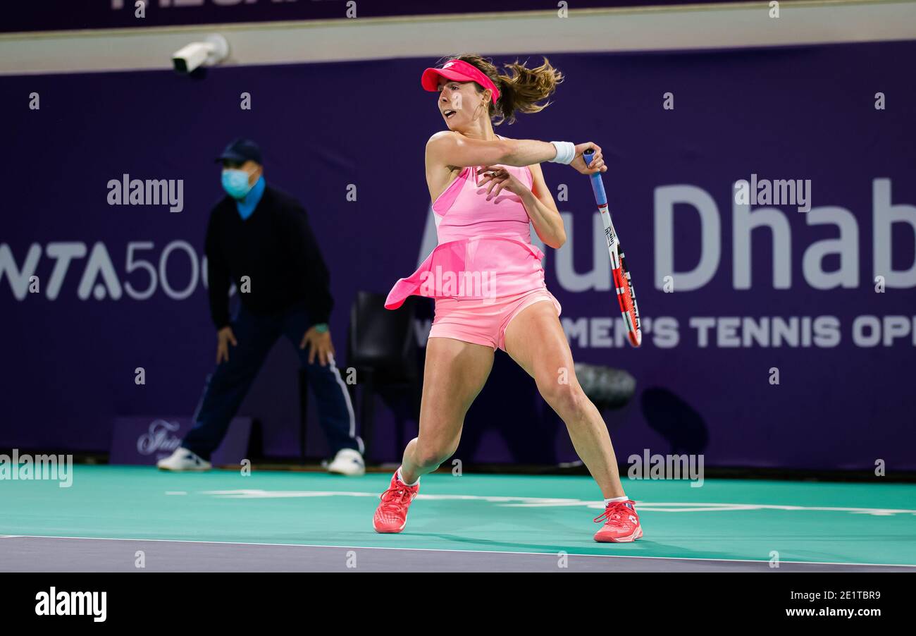 Alize Cornet of France in action against Paula Badosa of Spain during the second round at the 2021 Abu Dhabi WTA Women's Tennis Open WTA 500 tournament on January 8, 2021 in Abu Dhabi, United Arab Emirates - Photo Rob Prange / Spain DPPI / DPPI / LM Stock Photo