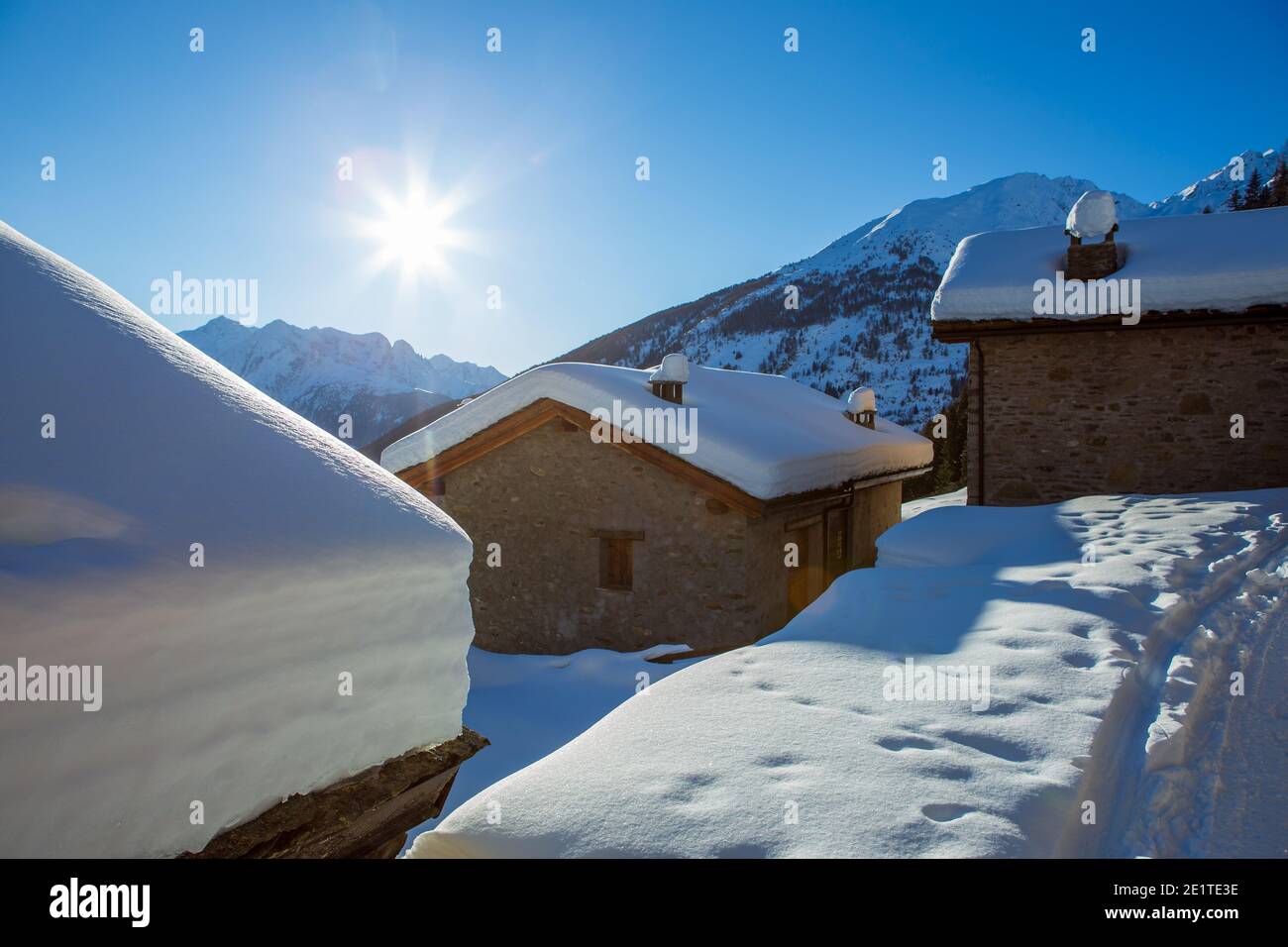 Mountain cottage in Valcamonica Stock Photo