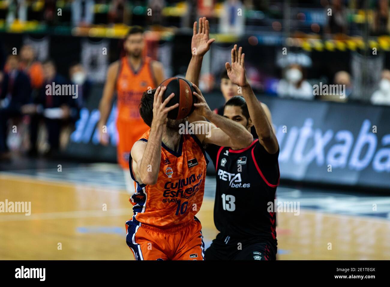 Bilbao, Basque Country, SPAIN. 9th Jan, 2021. MIKE TOBEY (10) from Valencia  Basket with the ball during the Liga ACB week 19 game between Retabet  Bilbao Basket and Valencia Basket Club at