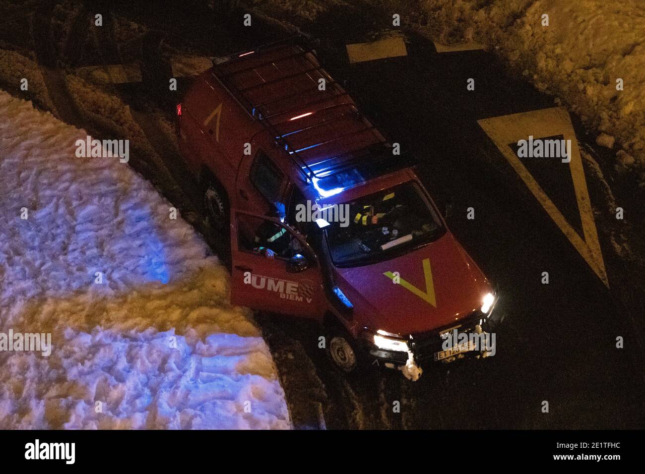 Madrid, Spain. 9th Jan 2021. Militaries of the UME (Unidad Militar de Emergencia) have collaborated in the rescue work in the snowfall in Madrid due to the Filomena storm, Madrid, Spain. Álvaro Laguna/Alamy Live News Stock Photo