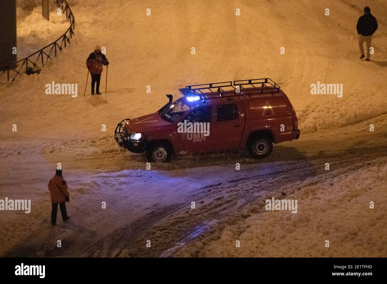 Madrid, Spain. 9th Jan 2021. Militaries of the UME (Unidad Militar de Emergencia) have collaborated in the rescue work in the snowfall in Madrid due to the Filomena storm, Madrid, Spain. Álvaro Laguna/Alamy Live News Stock Photo