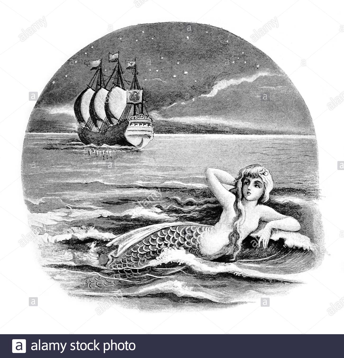 Mermaid, vintage illustration from 1888 Stock Photo