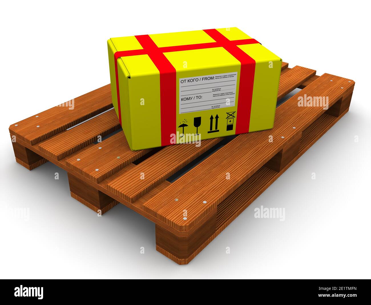 The parcel on the pallet. The yellow parcel on the Euro-pallet. The ...