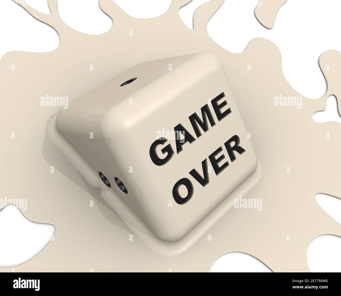 One melted dice labeled GAME OVER. Molten one white dice with black ...