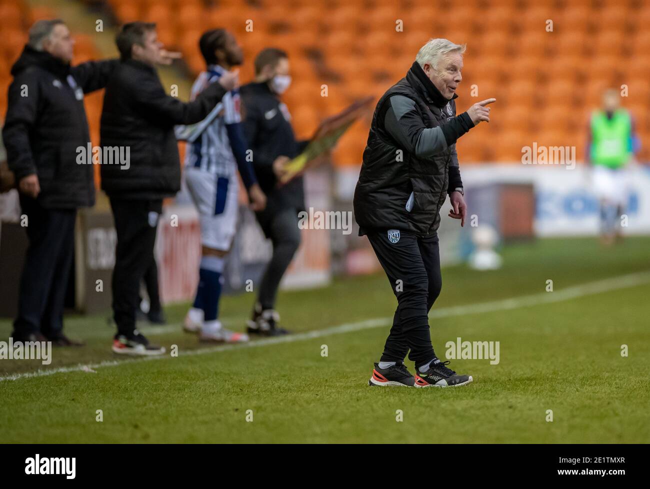 Bloomfield Road, Blackpool, Lancashire, UK. 9th Jan, 2021. English FA Cup Football, Blackpool versus West Bromwich Albion; Sammy Lee gets on the pitch to make his point to his players Credit: Action Plus Sports/Alamy Live News Stock Photo