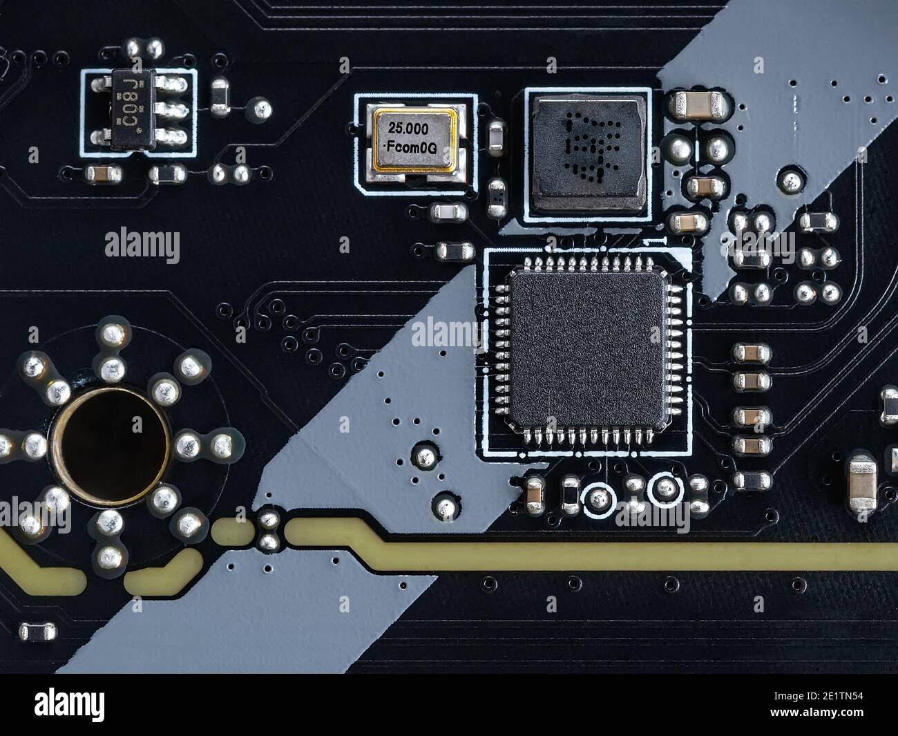 Circuit board with microchips and other electronic components on a modern  black motherboard. Computer mainboard circuit components. Desktop hardware  Stock Photo - Alamy