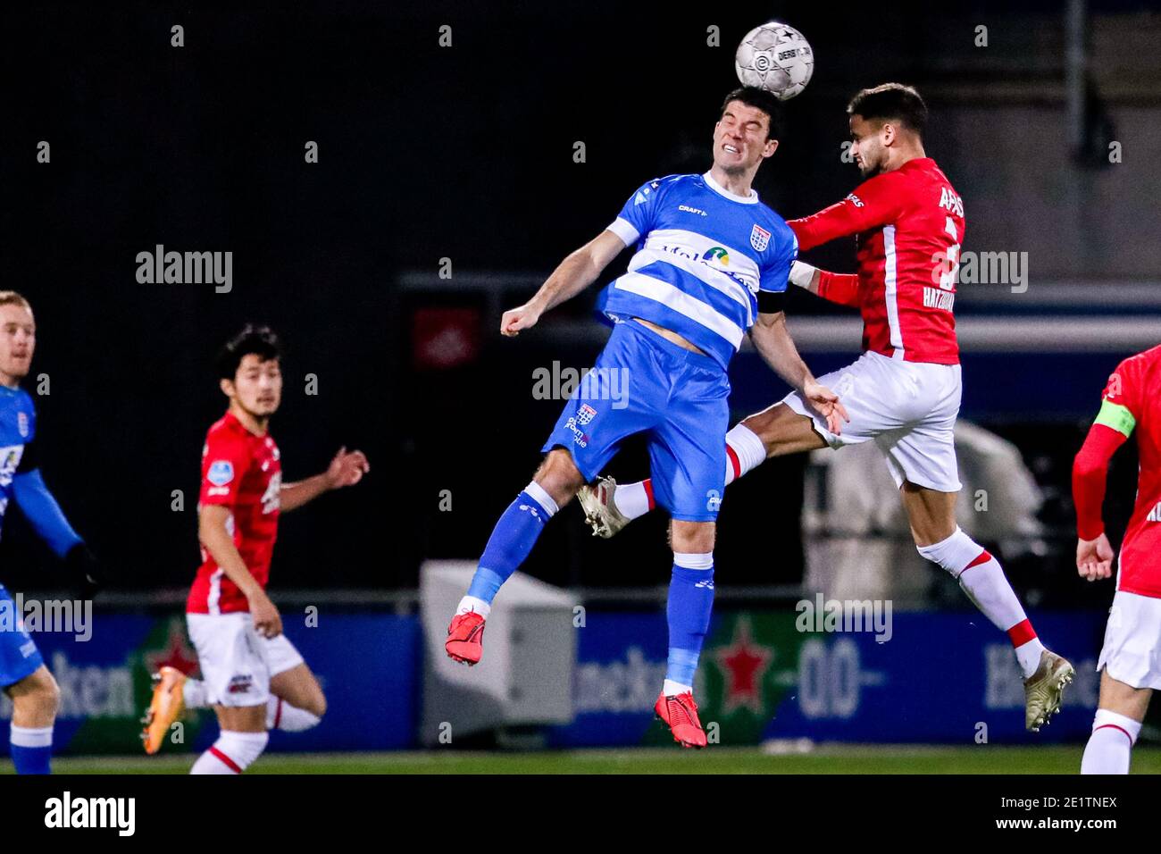 ZWOLLE, NETHERLANDS JANUARY 9 (LR) Pelle Clement of PEC Zwolle, Pantelis Hatzidiakos of AZ