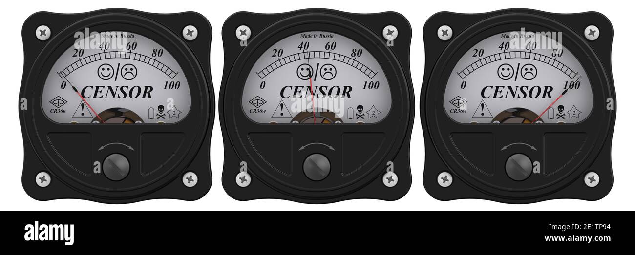 Indicator of censorship. Set of black analog indicator showing the ...