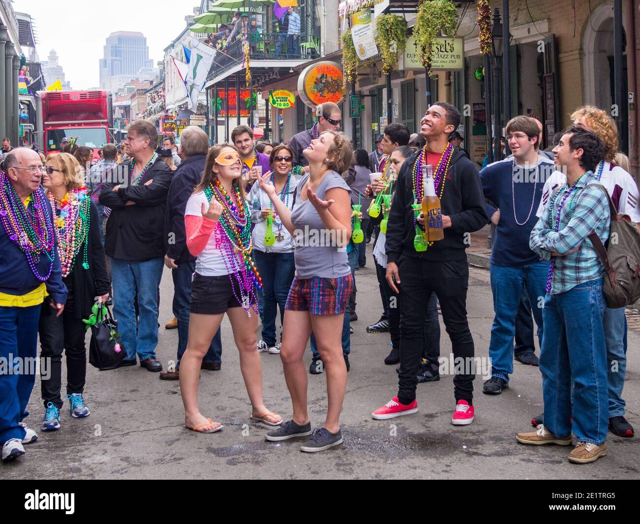 Trees on St. Charles St. Mardi Gras parade route with beads, New Orleans,  Louisiana Stock Photo - Alamy