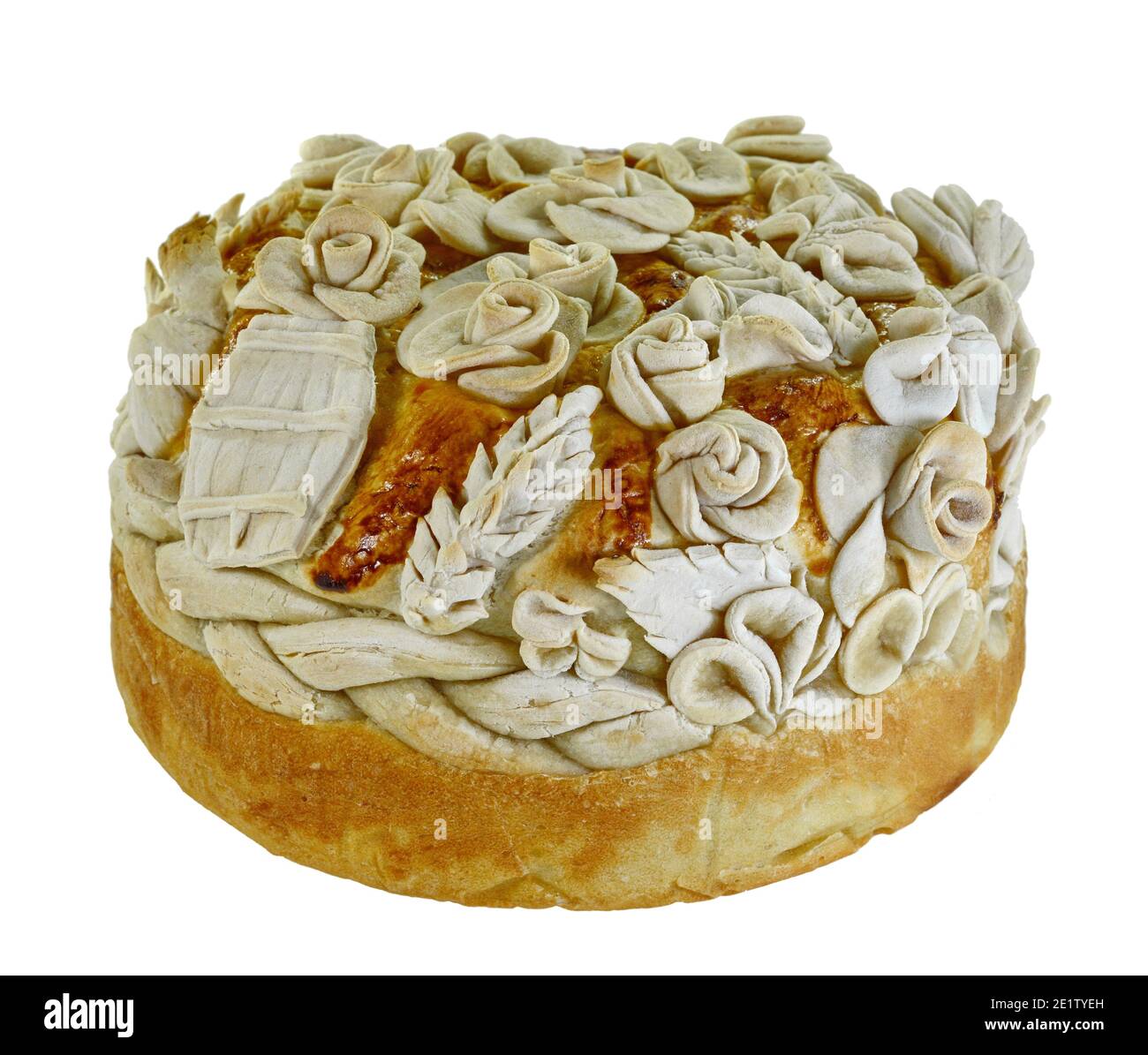 Homemade decorated Serbian slava bread isolated on white background