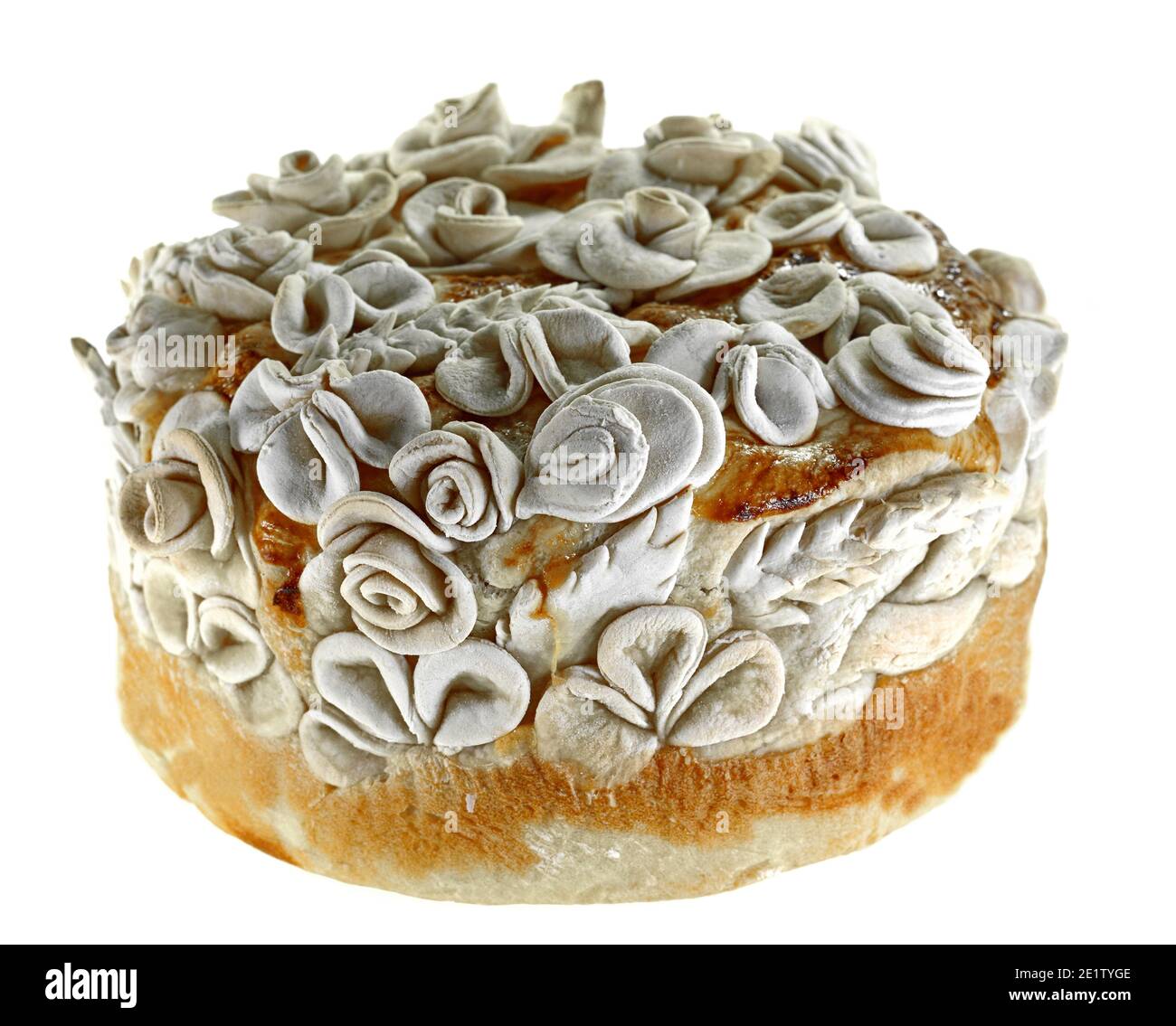 Homemade decorated Serbian slava bread isolated on white background