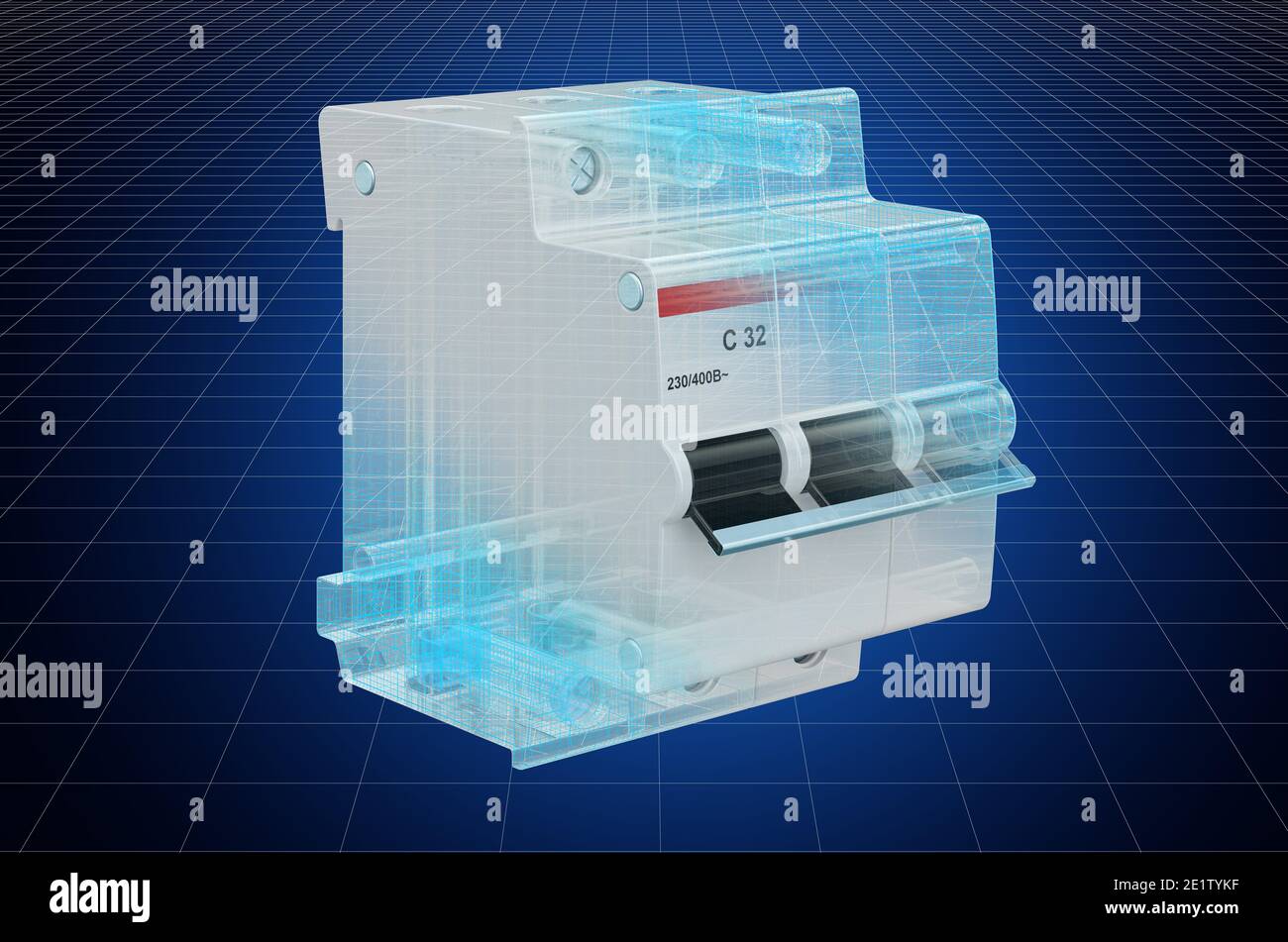 Visualization 3d cad model of threepole miniature circuit breaker